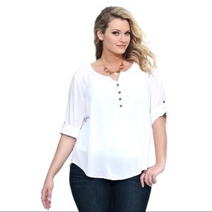 TORRID Studded challis Henley blouse white
